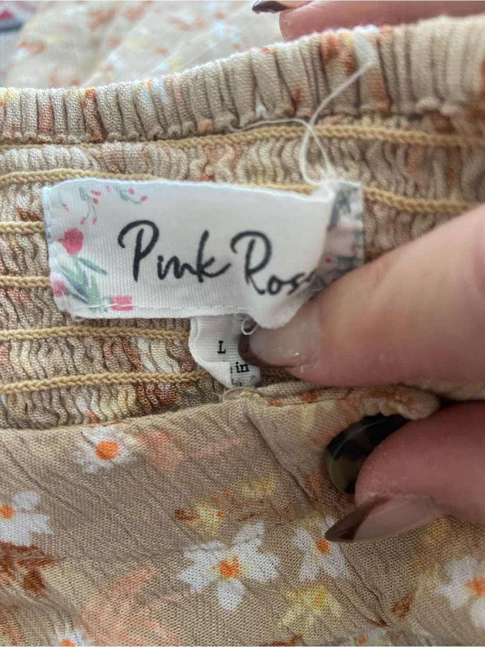 Pink Rose Beige Floral Button-Front Dress - Picture 7 of 7
